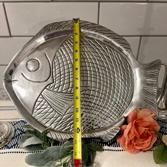 Large Vintage Hand-crafted in Mexico Art Mex Pewter Fish Platter Serving Tray - Picture 12 of 13